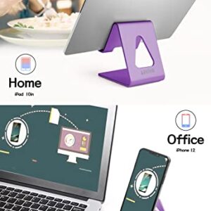 Aoviho Desktop Cell Phone Stand Phone Holder for Desk - Aluminum Phone Dock for iPhone 13 12 pro 11 X Xs max 8 7 6 6s Plus SE 5 5S Samsung All Smart Phones (Purple)