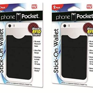 Phone Pocket Stick On Smart Phone Wallet - RFID Blocking for Credit Cards, Cash, ID and More! Bonus 4 Pack Black