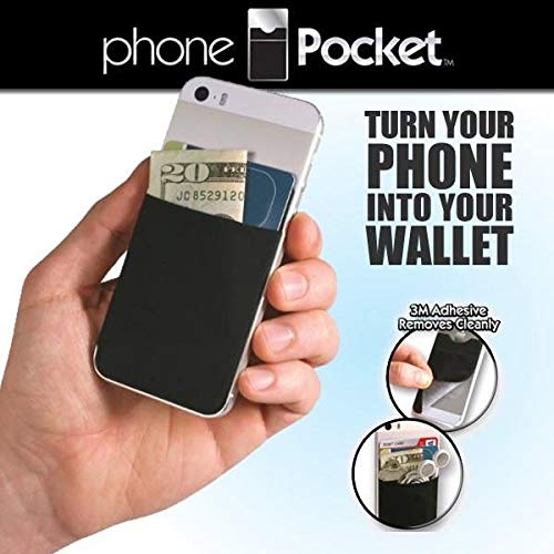 Phone Pocket Stick On Smart Phone Wallet - RFID Blocking for Credit Cards, Cash, ID and More! Bonus 4 Pack Black