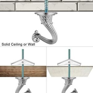 Qc Ceiling Hooks for Hanging Plants, 6 Sets Nickel Heavy Duty Swag Hooks with Hardware Including Screws and Toggle Wings