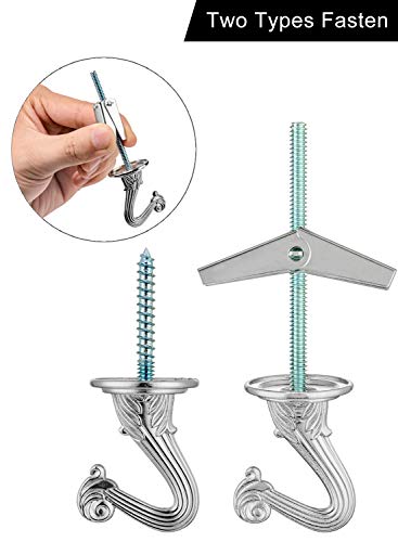 Qc Ceiling Hooks for Hanging Plants, 6 Sets Nickel Heavy Duty Swag Hooks with Hardware Including Screws and Toggle Wings