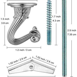 Qc Ceiling Hooks for Hanging Plants, 6 Sets Nickel Heavy Duty Swag Hooks with Hardware Including Screws and Toggle Wings