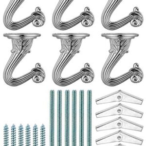 Qc Ceiling Hooks for Hanging Plants, 6 Sets Nickel Heavy Duty Swag Hooks with Hardware Including Screws and Toggle Wings