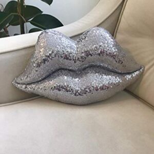 woody Gray Lips Glitter Pillow Home Decor Lips Throw Pillow Decorative Cushion Pillow Couch Bed Shaped Pillow Sparkle Luxury Pillow 18,5 x 10,5 x 3,5 inches