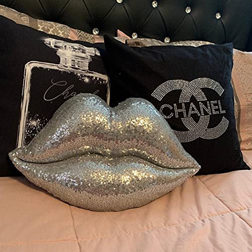 woody Gray Lips Glitter Pillow Home Decor Lips Throw Pillow Decorative Cushion Pillow Couch Bed Shaped Pillow Sparkle Luxury Pillow 18,5 x 10,5 x 3,5 inches