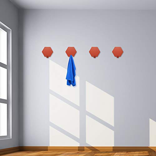 MUMUSO Self-Adhesive Wall Hanging Hooks for Hat Cloth Keychain Home Decorative Wall Mounted Hanger Waterproof Hooks for Kitchen Bathroom Bedroom (2pcs,Orange)
