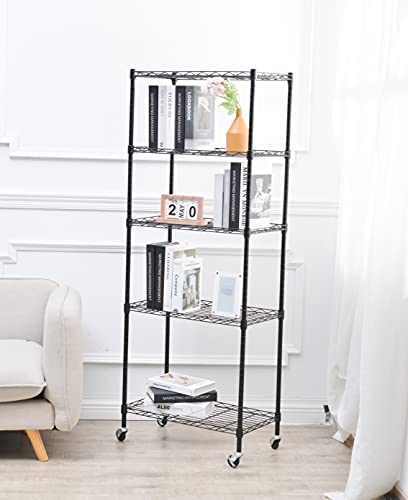 2YOU 5-Shelf Storage Shelves Height Adjustable, Heavy Duty Metal Shelving Unit, Garage Shelving Certified NSF, Steel Wire Rack Organizer for Warehouse/Kitchen/Bedroom, Black (14" DX24 WX59 H)