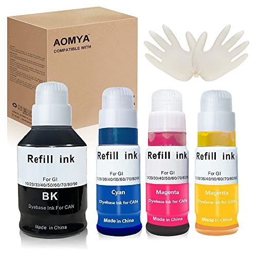 Aomya Compatible Canon GI-20 gi20 GI21 gi-21 Ink Refill Bottle Kit for Canon PIXMA G5020 G6020 G5030 G6030 G5040 G6040 G5050 G3260 G2260 G1220 Printers with Gloves (Black 170ml,CMY 70ml)