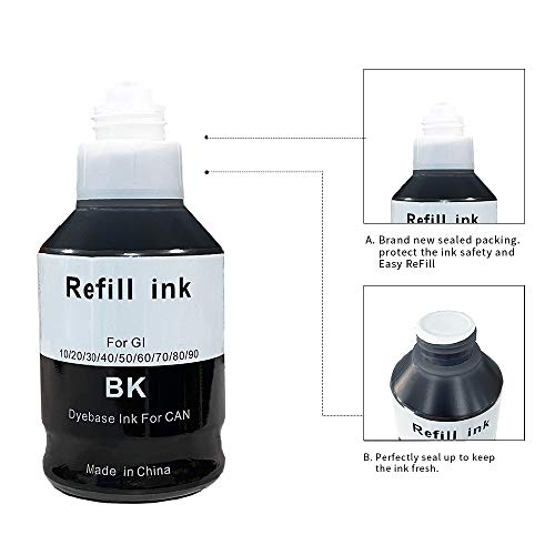 Aomya Compatible Canon GI-20 gi20 GI21 gi-21 Ink Refill Bottle Kit for Canon PIXMA G5020 G6020 G5030 G6030 G5040 G6040 G5050 G3260 G2260 G1220 Printers with Gloves (Black 170ml,CMY 70ml)