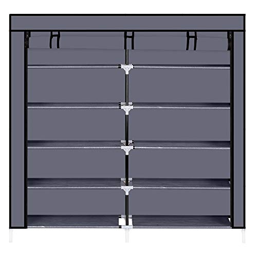 HOMEN Shoe Rack Storage Organizer Cabinet Nonwoven Fabric Cover 2-Row 6-Tiers 12-Compartment (Grey)