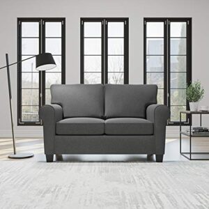 edenbrook willow upholstered loveseat with rolled arms – living room furniture – charcoal small loveseat - seats two – loveseat for small spaces