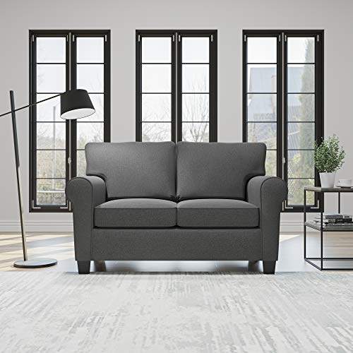 Edenbrook Willow Upholstered Loveseat with Rolled Arms – Living Room Furniture – Charcoal Small Loveseat - Seats Two – Loveseat for Small Spaces