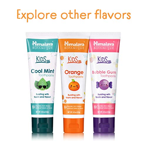 Himalaya Botanique Kids Toothpaste, Orange Flavor to Reduce Plaque and Keep Kids Brushing Longer, Fluoride Free, 4 oz, 4 Pack