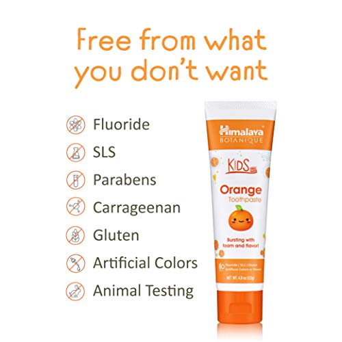 Himalaya Botanique Kids Toothpaste, Orange Flavor to Reduce Plaque and Keep Kids Brushing Longer, Fluoride Free, 4 oz, 4 Pack