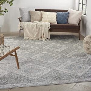 Nourison Concerto Vintage Grey/Ivory/Blue 6'7" x 9'6" Area -Rug, Easy -Cleaning, Non Shedding, Bed Room, Living Room, Dining Room, Kitchen (7x10)