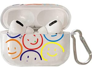 cute airpods pro smiley face case,jandm airpod pro clear case soft silicone cartoon smooth shockproof with keychain girls women case for airpods pro charging case