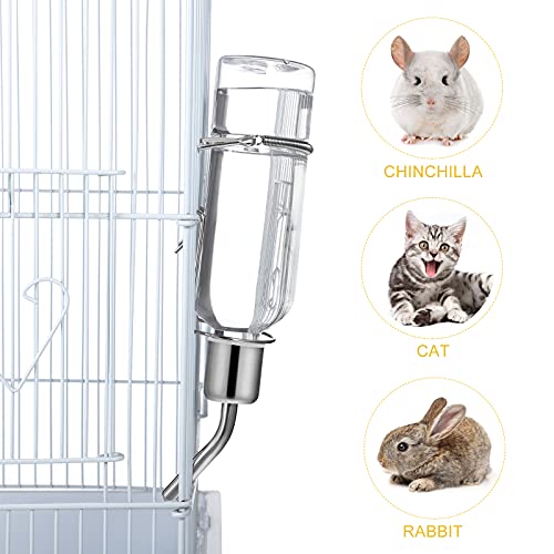 TEHAUX Parrot Water Feeder Pet Hanging Water Feeding Bottle No Drip Dispenser Pet Supplies with Stainless Steel Ball Nipple for Rabbits Guinea Pigs Hamsters Chinchillas 2pcs