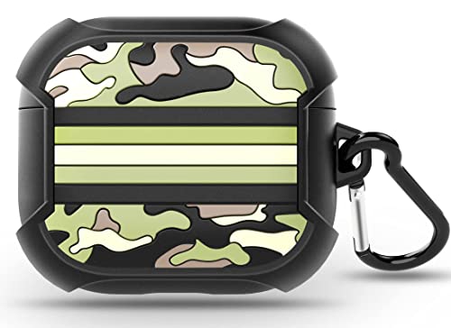 Tamiia Case Compatible with AirPods 3rd Generation (2021) Luminous Cover, Rugged Corner Design AirPods 3 Camo Case, Full-Body Shock Protective Cover with Keychain for AirPods 3 Charging Case, Black