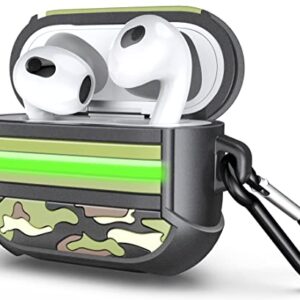 Tamiia Case Compatible with AirPods 3rd Generation (2021) Luminous Cover, Rugged Corner Design AirPods 3 Camo Case, Full-Body Shock Protective Cover with Keychain for AirPods 3 Charging Case, Black