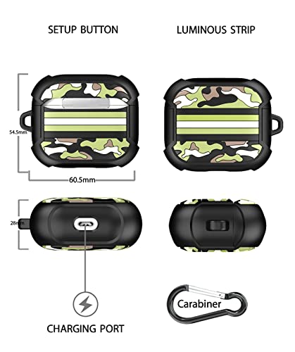 Tamiia Case Compatible with AirPods 3rd Generation (2021) Luminous Cover, Rugged Corner Design AirPods 3 Camo Case, Full-Body Shock Protective Cover with Keychain for AirPods 3 Charging Case, Black