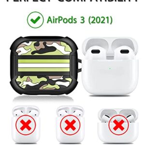 Tamiia Case Compatible with AirPods 3rd Generation (2021) Luminous Cover, Rugged Corner Design AirPods 3 Camo Case, Full-Body Shock Protective Cover with Keychain for AirPods 3 Charging Case, Black