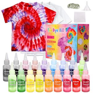 meland tie dye kit with 3 shirts - 18 colors diy tie dye set with 3 white t-shirts, all-in-1 fabric tie dye craft set for kids & adults, tye dye for party birthday christmas gifts for girls boys