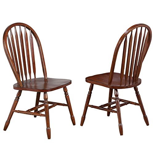 Sunset Trading Andrews Arrowback Windsor Dining Side Chair Chestnut Brown Solid Wood Set of 2