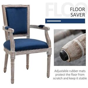 HOMCOM Vintage Dining Chair with High Back, Thick Sponge Padded Seat and Section Armrest with Wood Frame, Blue