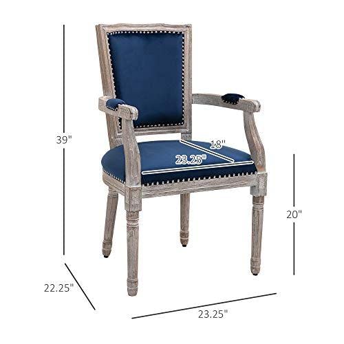 HOMCOM Vintage Dining Chair with High Back, Thick Sponge Padded Seat and Section Armrest with Wood Frame, Blue