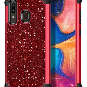 Hekodonk for Galaxy A20/A30/A50 Case, Heavy Duty Shockproof Protection Hard Plastic+Silicone Rubber Hybrid Protective Case for Samsung Galaxy A20/A30/A50-Bling Red