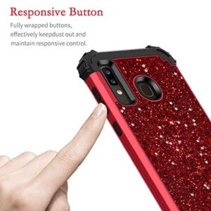 Hekodonk for Galaxy A20/A30/A50 Case, Heavy Duty Shockproof Protection Hard Plastic+Silicone Rubber Hybrid Protective Case for Samsung Galaxy A20/A30/A50-Bling Red