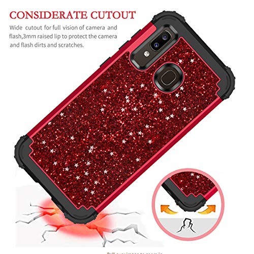 Hekodonk for Galaxy A20/A30/A50 Case, Heavy Duty Shockproof Protection Hard Plastic+Silicone Rubber Hybrid Protective Case for Samsung Galaxy A20/A30/A50-Bling Red