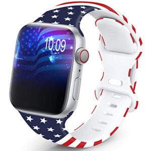 ohotlove compatible with apple watch 38mm 40mm 41mm 42mm 44mm 45mm for women men, soft silicone pattern printed replacement wristband band for iwatch se series 8 7 6 5 4 3 2 1.old glory a