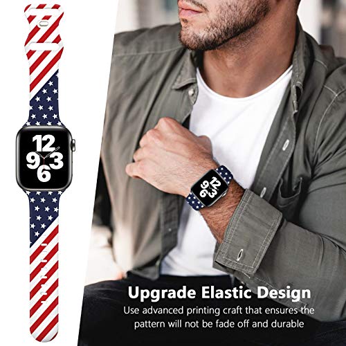 OHOTLOVE Compatible with Apple Watch 38mm 40mm 41mm 42mm 44mm 45mm for Women Men, Soft Silicone Pattern Printed Replacement Wristband Band For Iwatch SE Series 8 7 6 5 4 3 2 1.Old Glory A