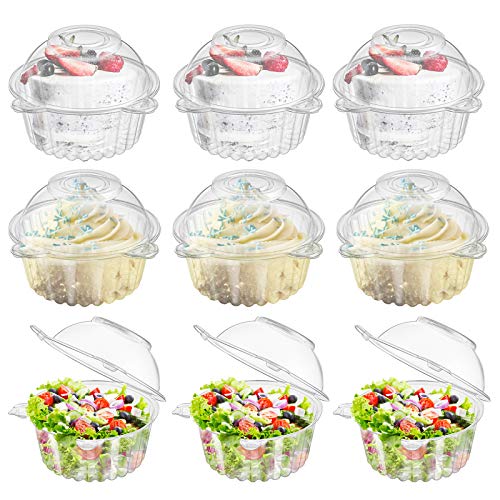 Bekith 150 Pack Individual Cupcake Holder, Thick Clear Plastic Dome Single Cupcake Carrier Muffin Container Holders Cases Boxes Cups for Sandwich, Hamburgers, Fruit, Salad, Party Favor Cake