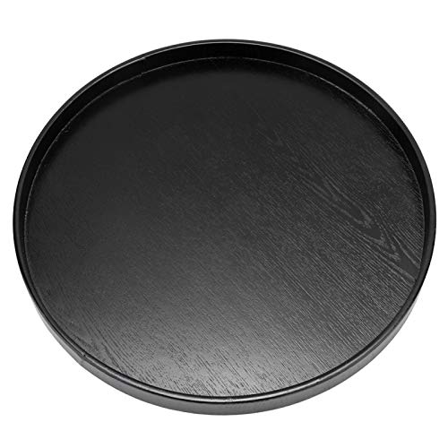 Wooden Serving Tray, Black Round Anti-Slip Tea Table Tray for Home Shop Office Bar(30cm)