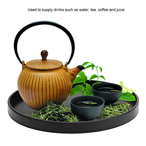 Wooden Serving Tray, Black Round Anti-Slip Tea Table Tray for Home Shop Office Bar(30cm)