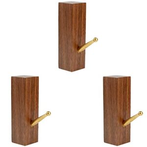 pearlead set of 3 creative wall mounted square wooden coat hooks with cooper hook & mounting hardware single wall hook rack clothes hanger organizer (walnut)
