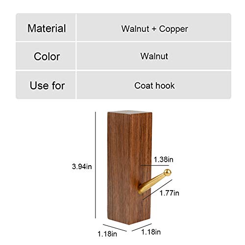 Pearlead Set of 3 Creative Wall Mounted Square Wooden Coat Hooks with Cooper Hook & Mounting Hardware Single Wall Hook Rack Clothes Hanger Organizer (Walnut)