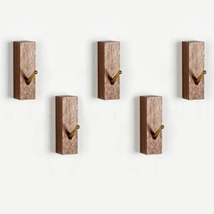 Pearlead Set of 3 Creative Wall Mounted Square Wooden Coat Hooks with Cooper Hook & Mounting Hardware Single Wall Hook Rack Clothes Hanger Organizer (Walnut)