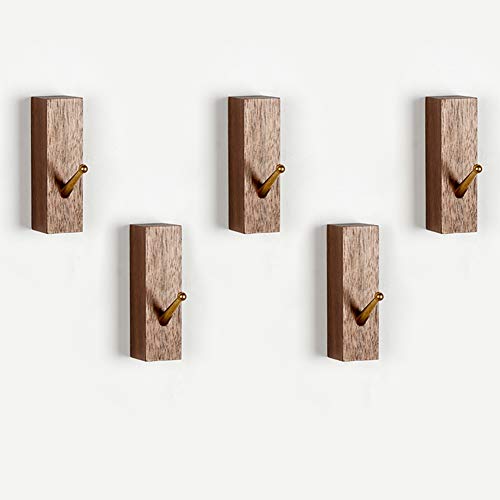 Pearlead Set of 3 Creative Wall Mounted Square Wooden Coat Hooks with Cooper Hook & Mounting Hardware Single Wall Hook Rack Clothes Hanger Organizer (Walnut)