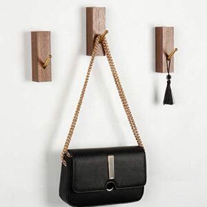 Pearlead Set of 3 Creative Wall Mounted Square Wooden Coat Hooks with Cooper Hook & Mounting Hardware Single Wall Hook Rack Clothes Hanger Organizer (Walnut)
