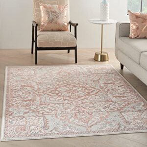 nourison elation floral ivory brick 4' x 6' area -rug, easy -cleaning, non shedding, bed room, living room, dining room, kitchen (4x6)