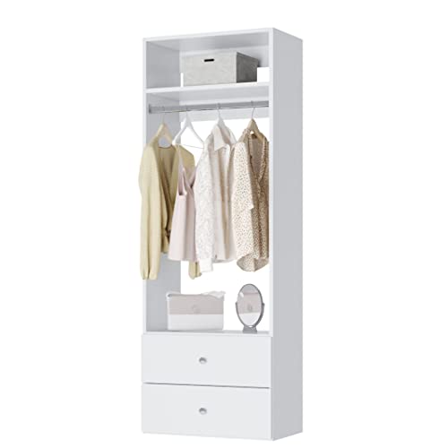Hanging Closet Unit with Drawer (2) - Modular Closet System for Hanging - Corner Closet System - Closet Organizers and Storage Shelves (White, 19.5 inches Wide) Closet Shelves
