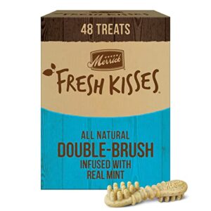 merrick fresh kisses dog dental treats with mint breath strips, dog treats for small breeds 15-25 lbs - 1.83 lb box with 48 brushes