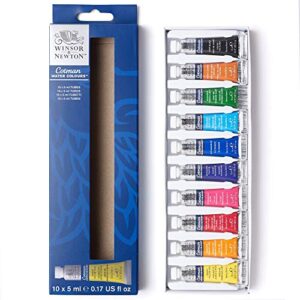 winsor & newton cotman watercolor paint set, 10 colors, 5ml (0.17-oz) tubes