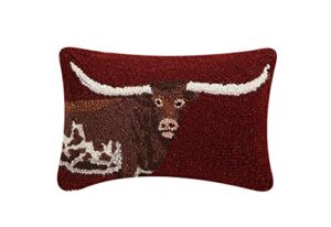 peking handicraft 30tg629c12ob poly filled hook throw pillow, 12-inch length, wool and cotton (longhorn)