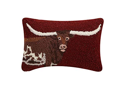 Peking Handicraft 30TG629C12OB Poly Filled Hook Throw Pillow, 12-inch Length, Wool and Cotton (Longhorn)