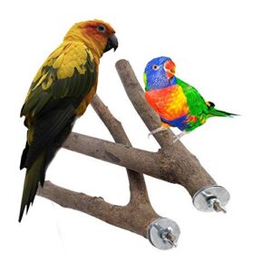 LINGNI 2 Pack Bird Perch, Nature Wood Parrot Stand Toy, Branch Platform Paw Grinding Stick for Small Parakeets Cockatiels, Conures, Macaws, Parrots, Love Birds, Finches Cage Accessory