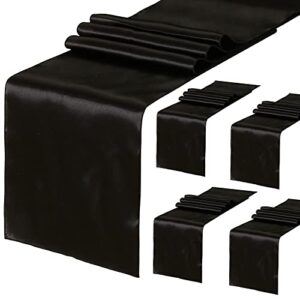 5 Pack Black Table Runners 12 x 108 Inches Long Smooth Satin Silk Black Table Runner for New Year Party Black Valentine's Day Wedding Birthday Banquet